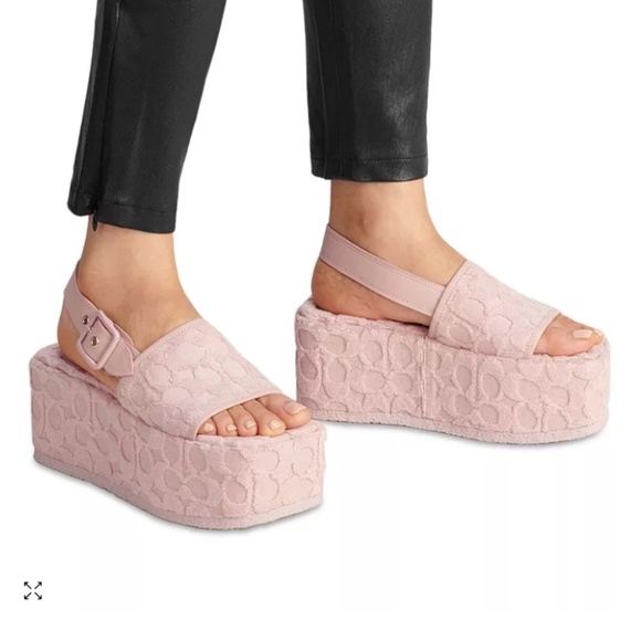 COACH Women’s Noelle Terry Cloth Platform Sandals – Blush Pink Monogram - 9.5B - Picture 2 of 15